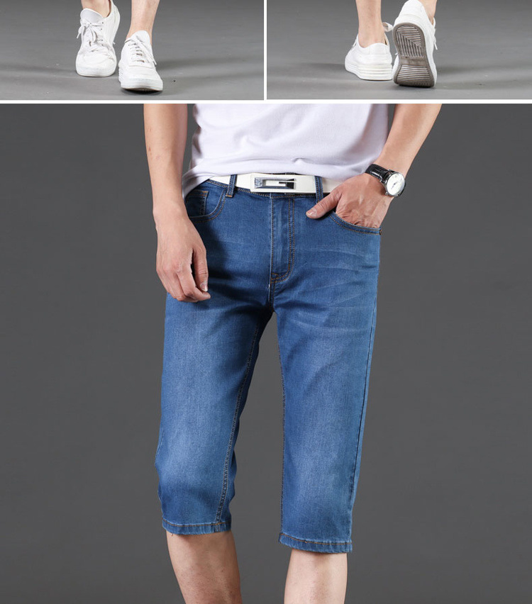 Men’s denim shorts Men’s cropped pants loose straight mid-leg trousers