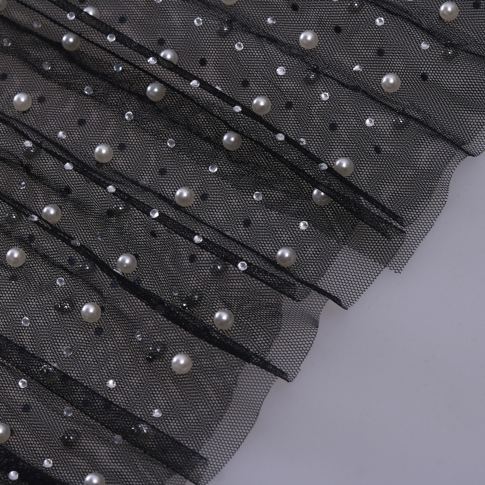 Sexy nail bead hot drill smock mesh long sleeve dress