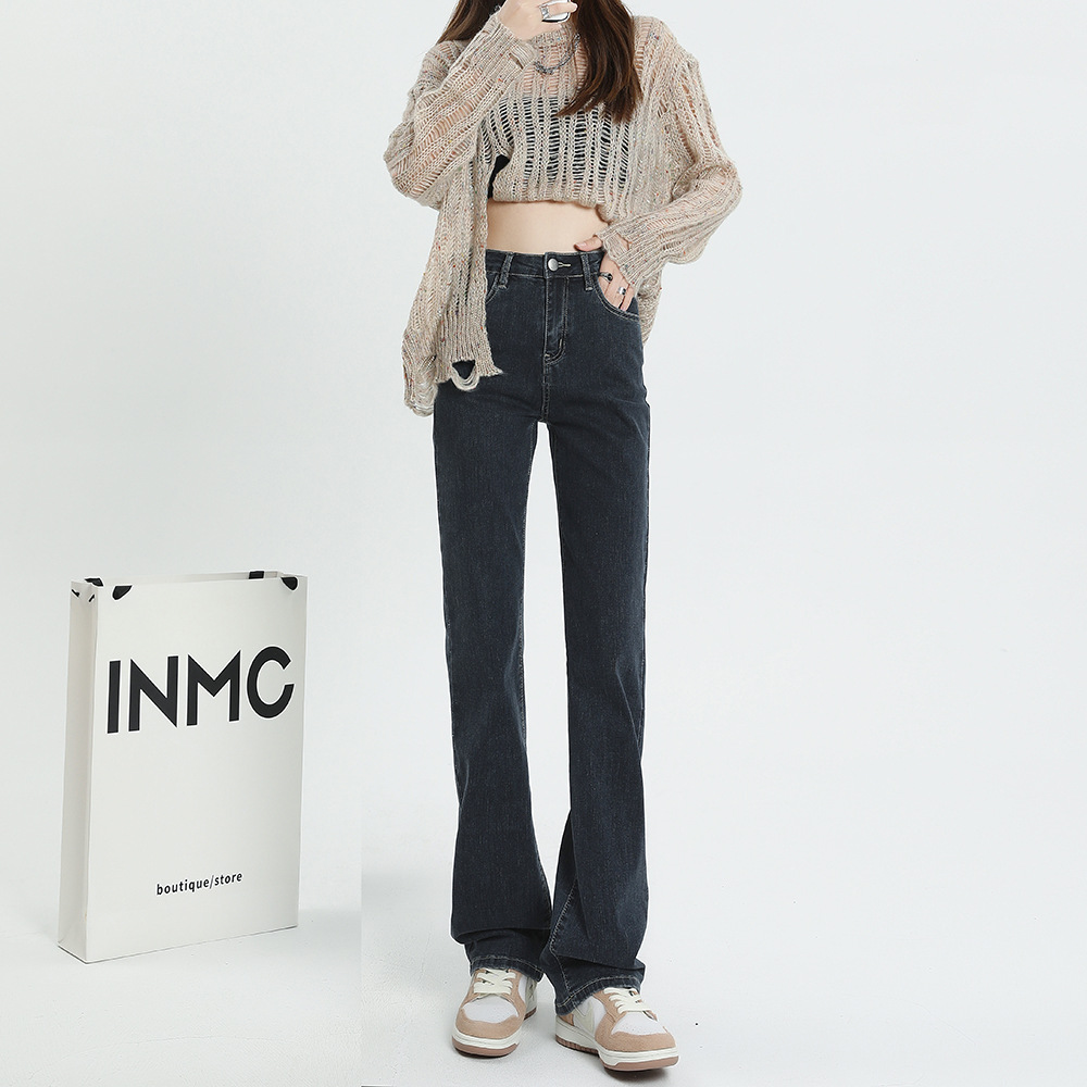 Straight leg jeans women spring and autumn wash blue small narrow version of wide leg pants