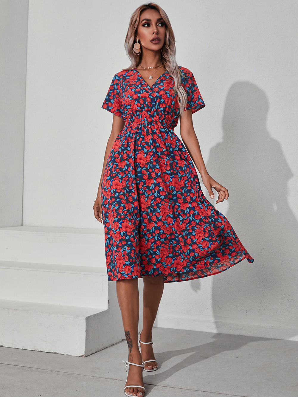 Summer floral print short-sleeved dress