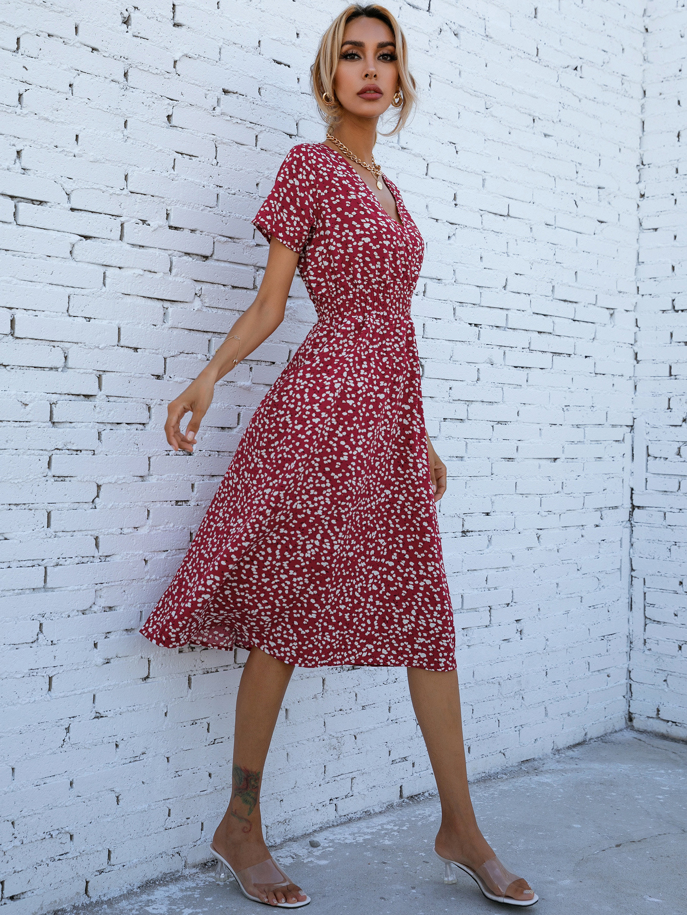 Summer floral print short-sleeved dress
