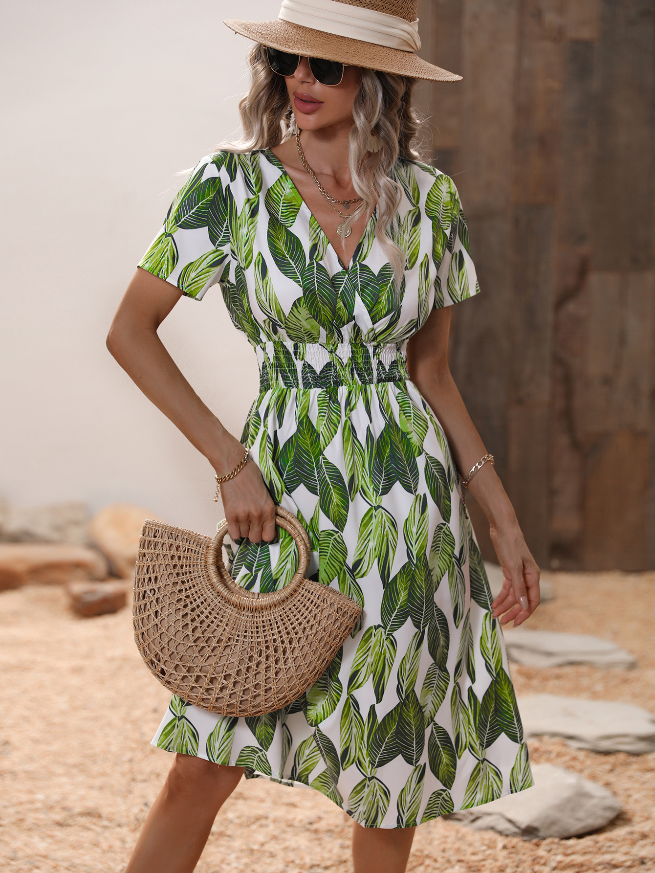 Summer floral print short-sleeved dress