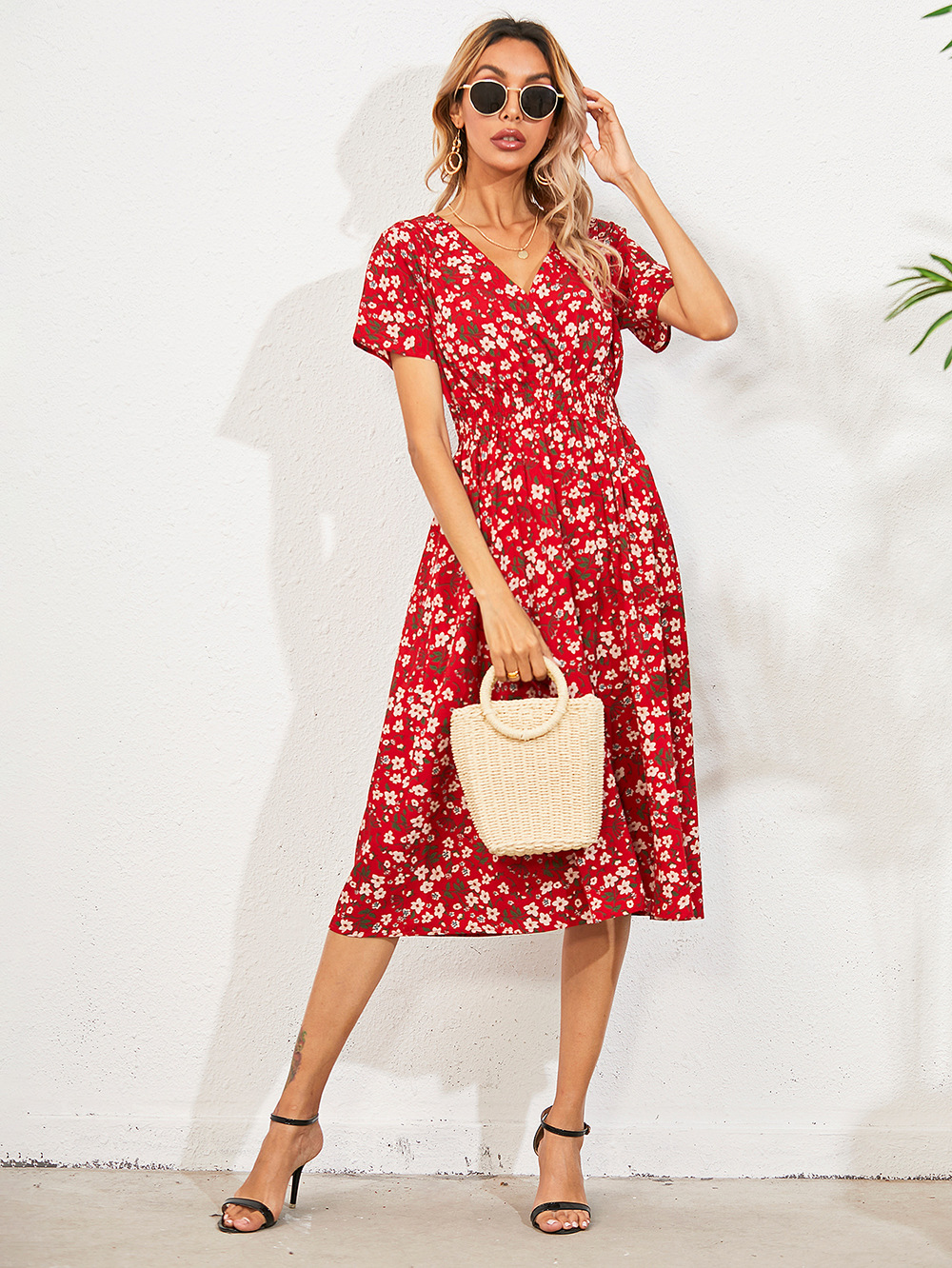 Summer floral print short-sleeved dress