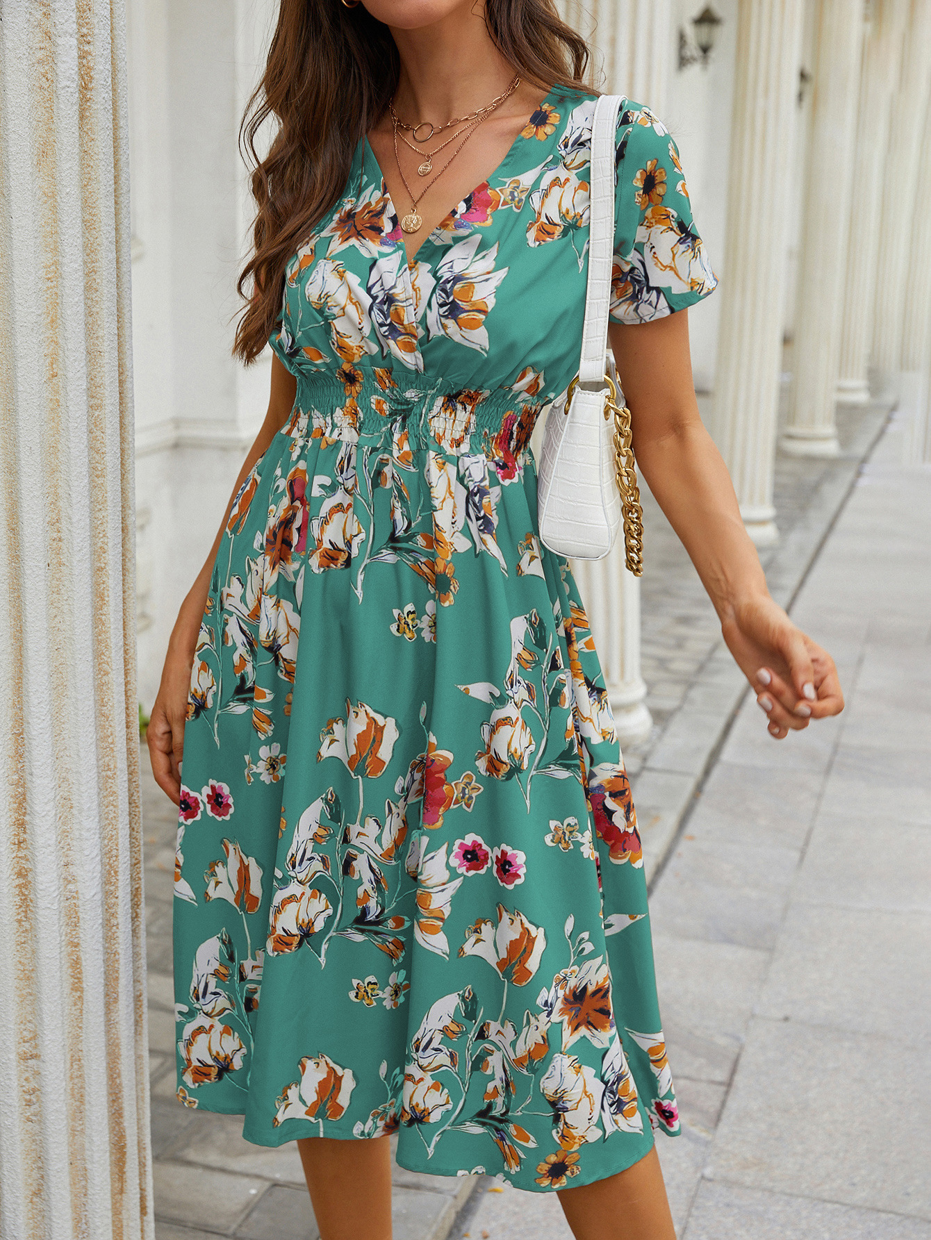 Summer floral print short-sleeved dress