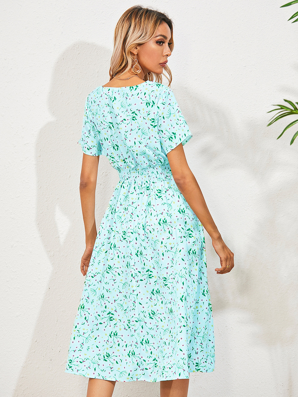 Summer floral print short-sleeved dress