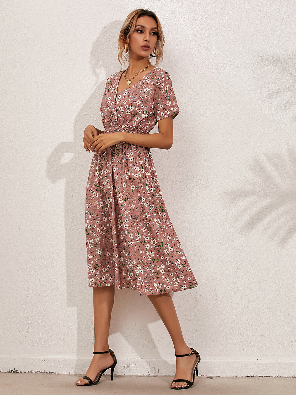 Summer floral print short-sleeved dress