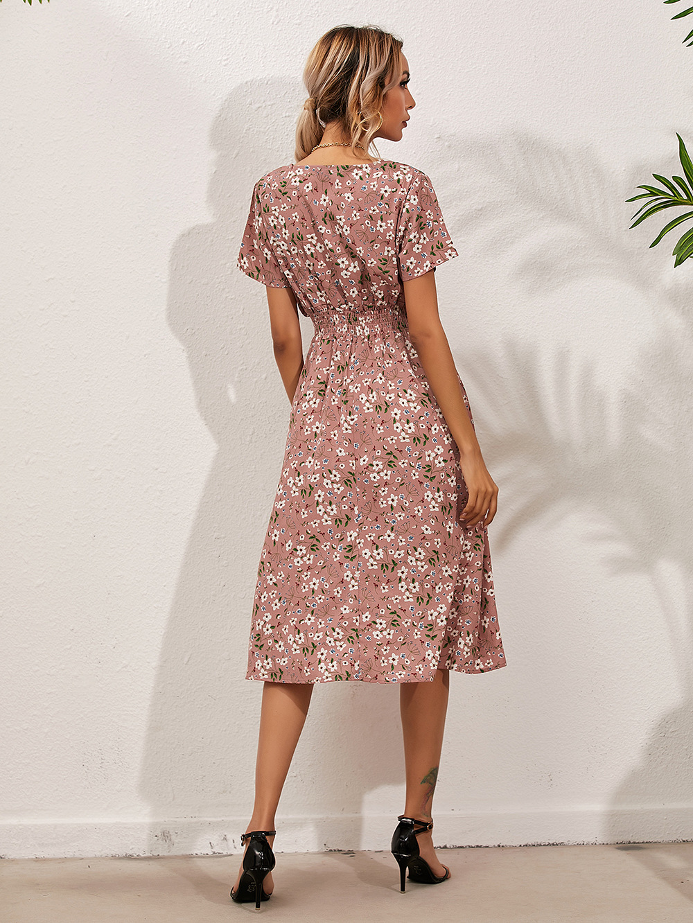 Summer floral print short-sleeved dress