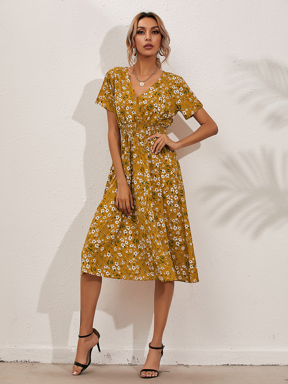 Summer floral print short-sleeved dress