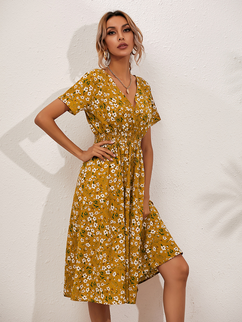Summer floral print short-sleeved dress
