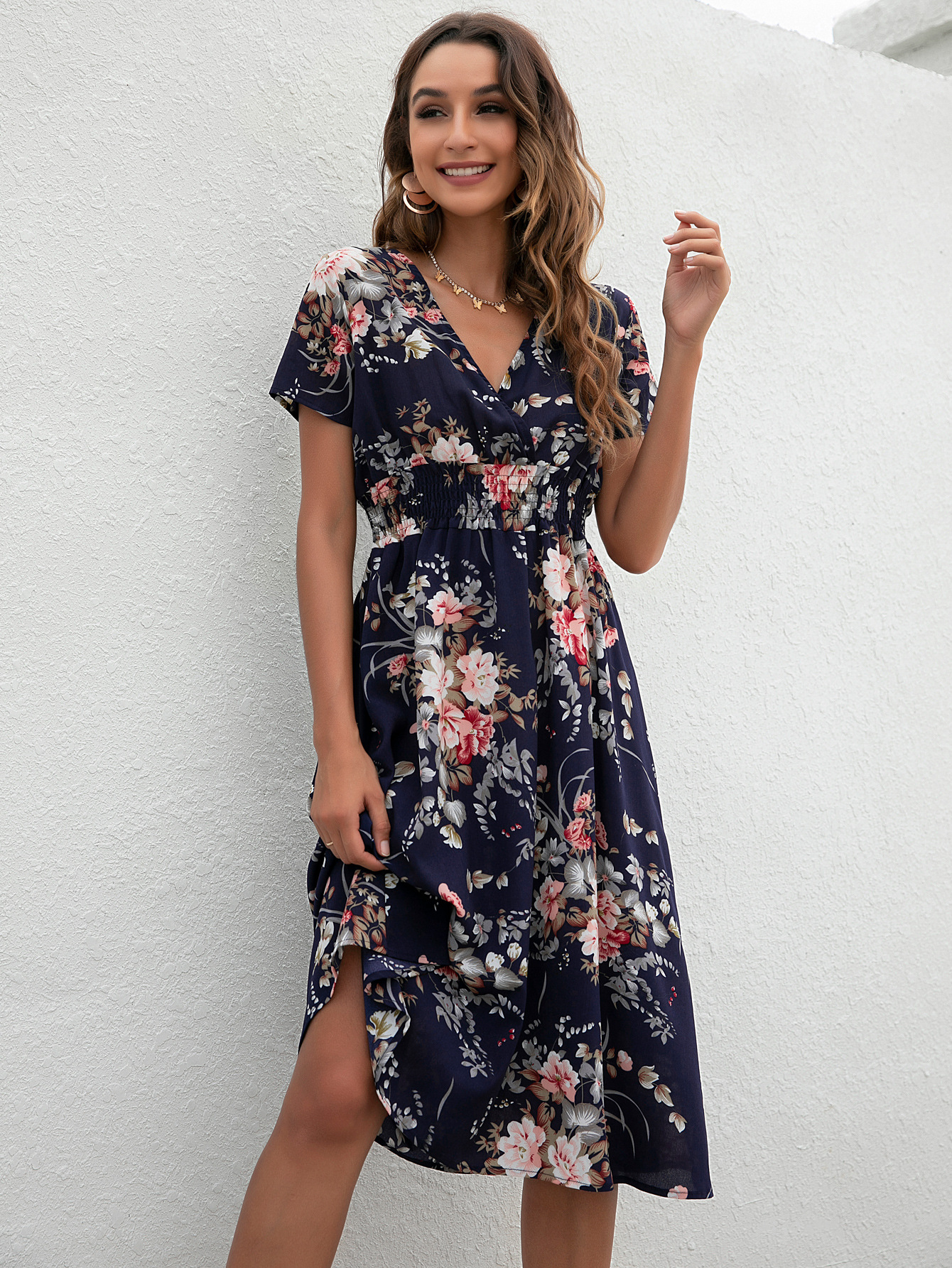 Summer floral print short-sleeved dress