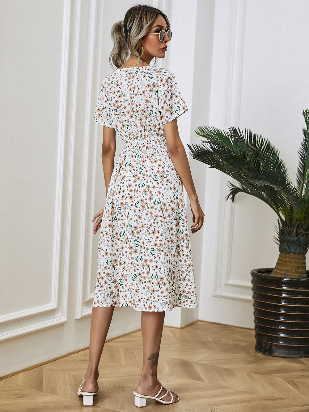 Summer floral print short-sleeved dress