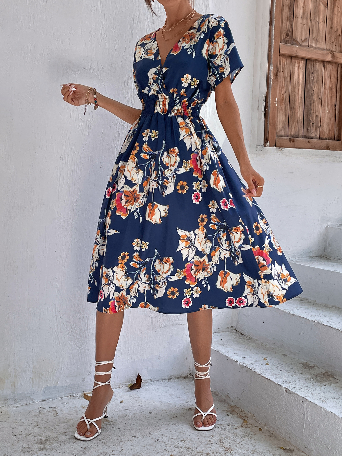 Summer floral print short-sleeved dress