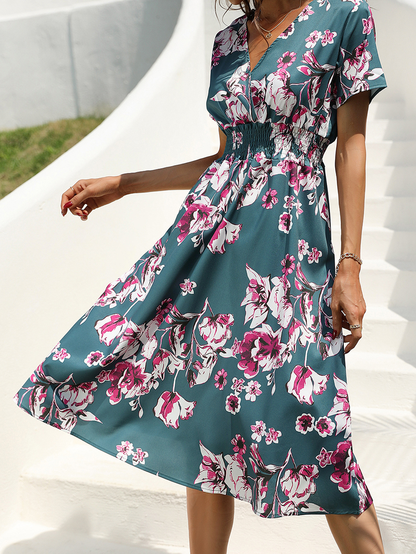 Summer floral print short-sleeved dress