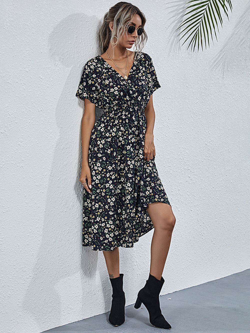 Summer floral print short-sleeved dress