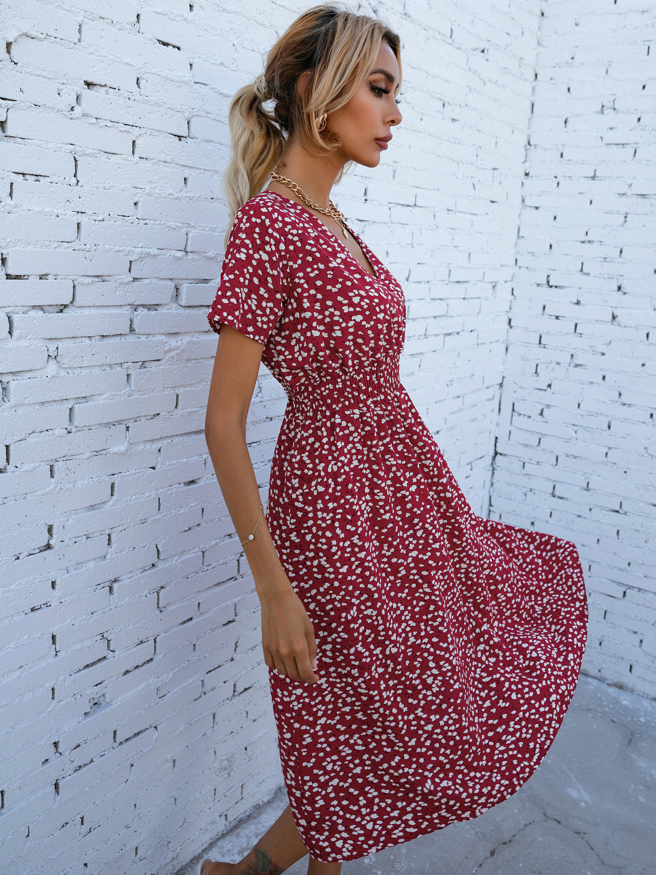 Summer floral print short-sleeved dress