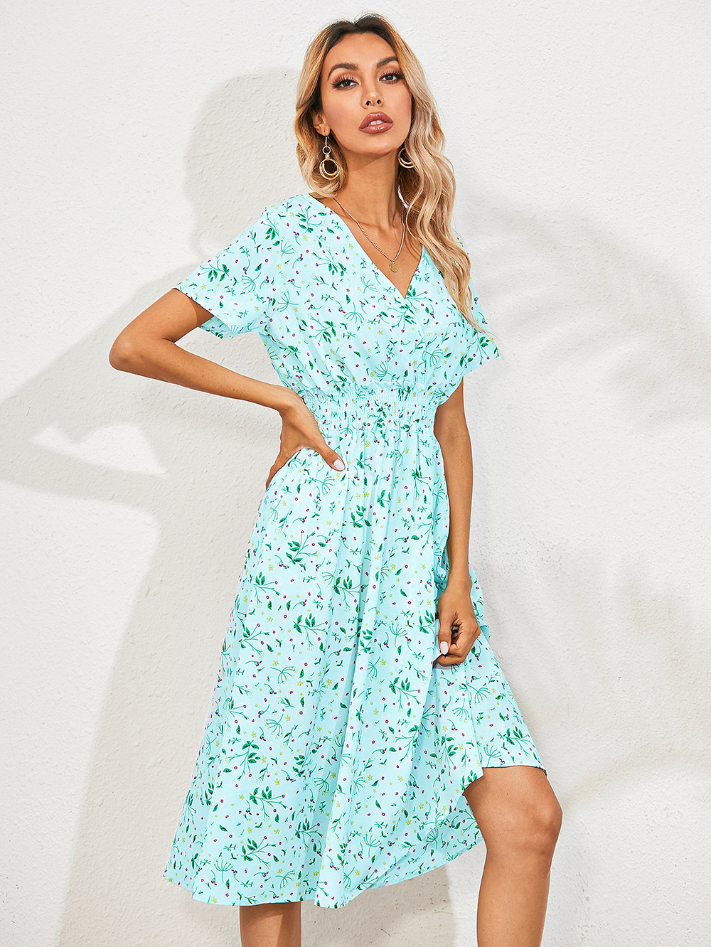 Summer floral print short-sleeved dress