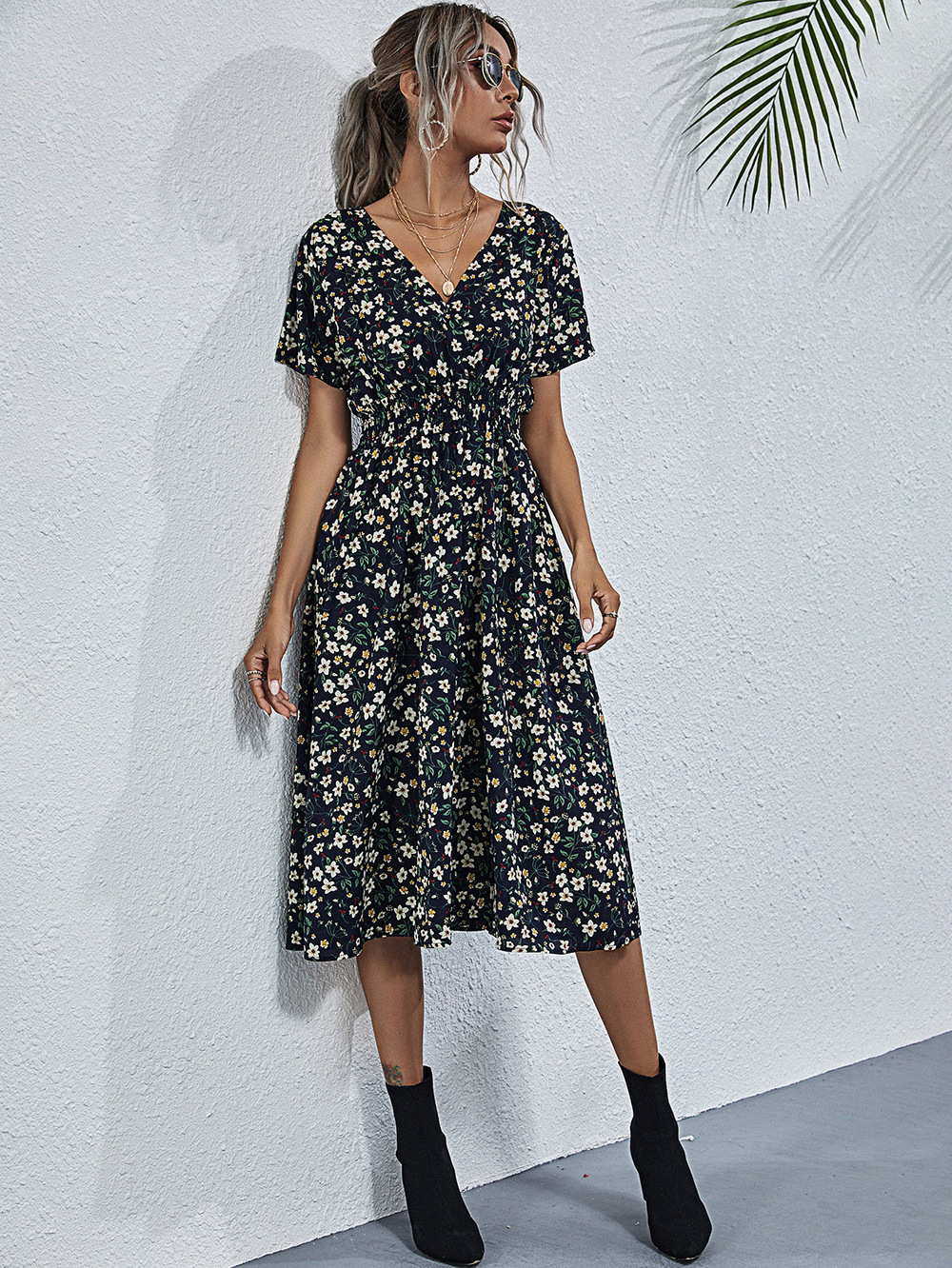 Summer floral print short-sleeved dress