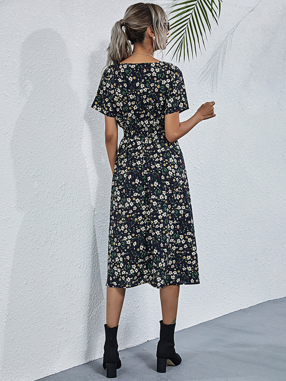 Summer floral print short-sleeved dress
