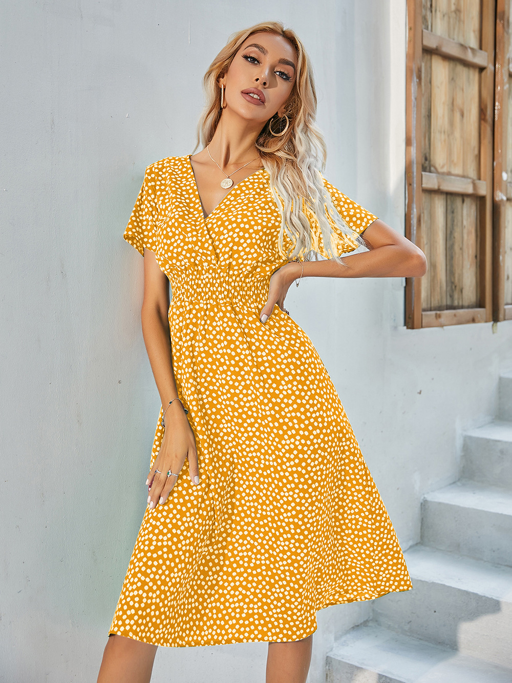 Summer floral print short-sleeved dress