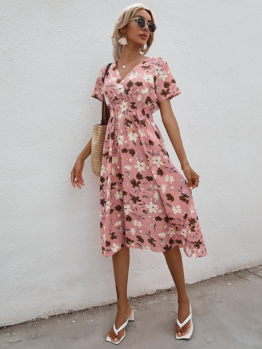 Summer floral print short-sleeved dress