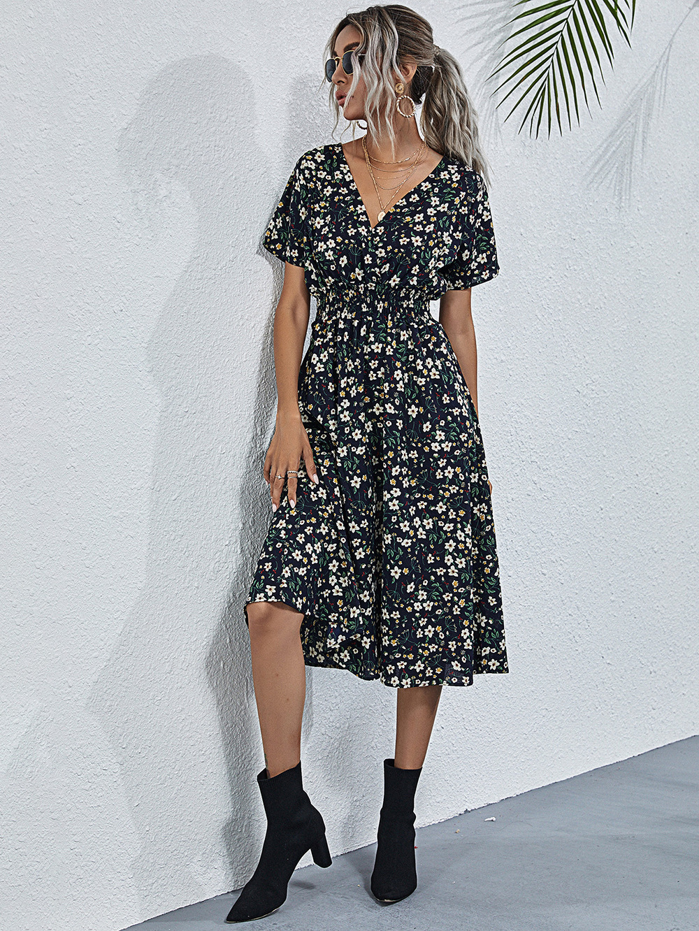 Summer floral print short-sleeved dress