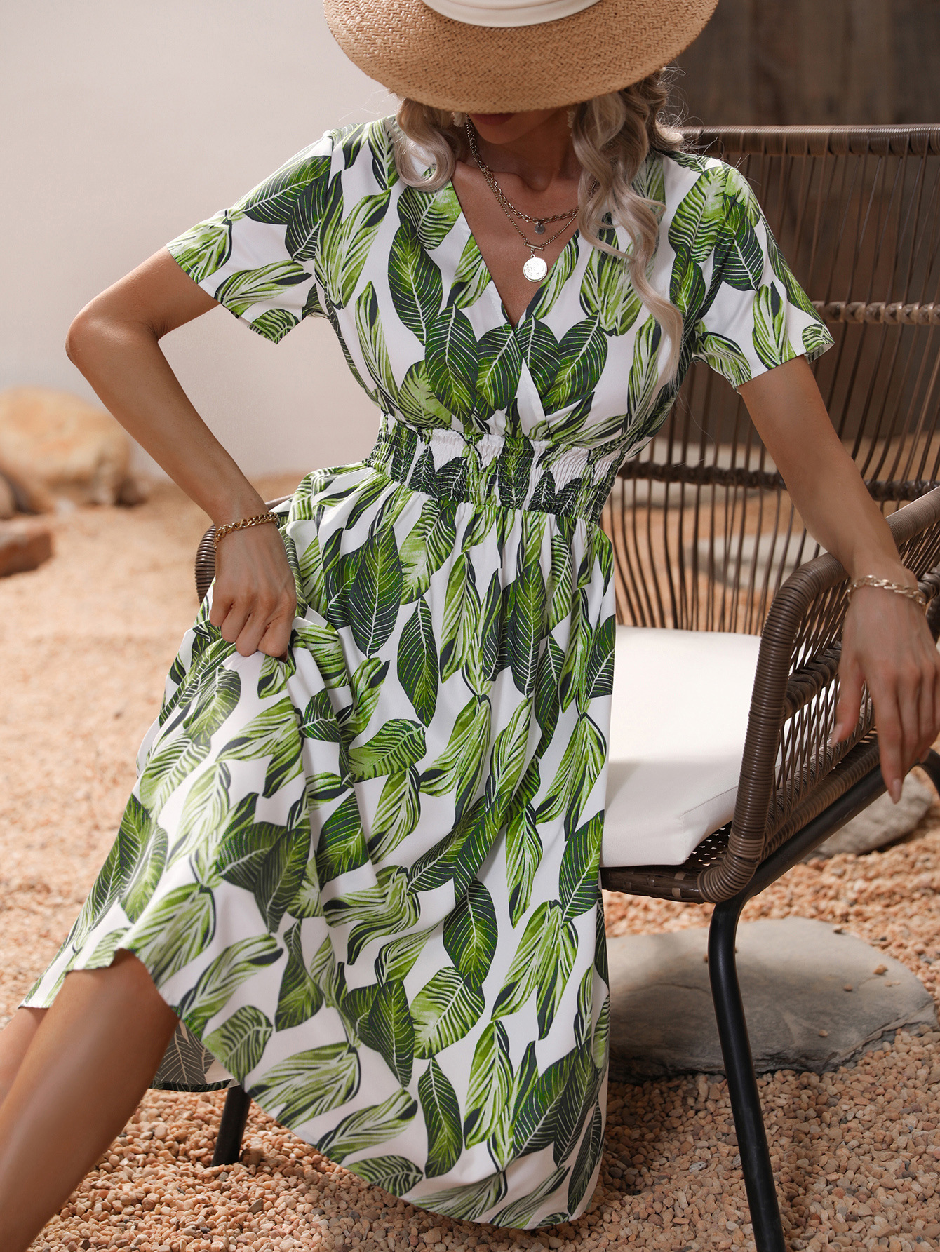 Summer floral print short-sleeved dress