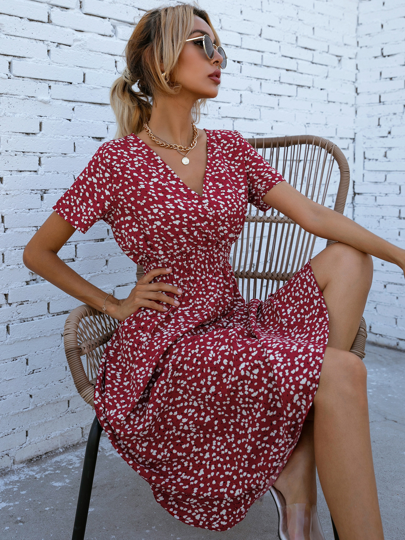 Summer floral print short-sleeved dress