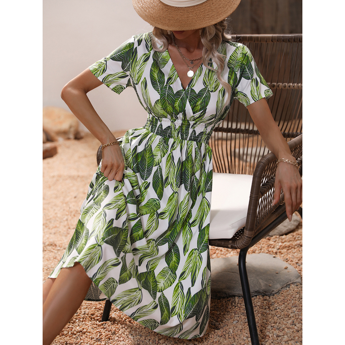 Summer floral print short-sleeved dress