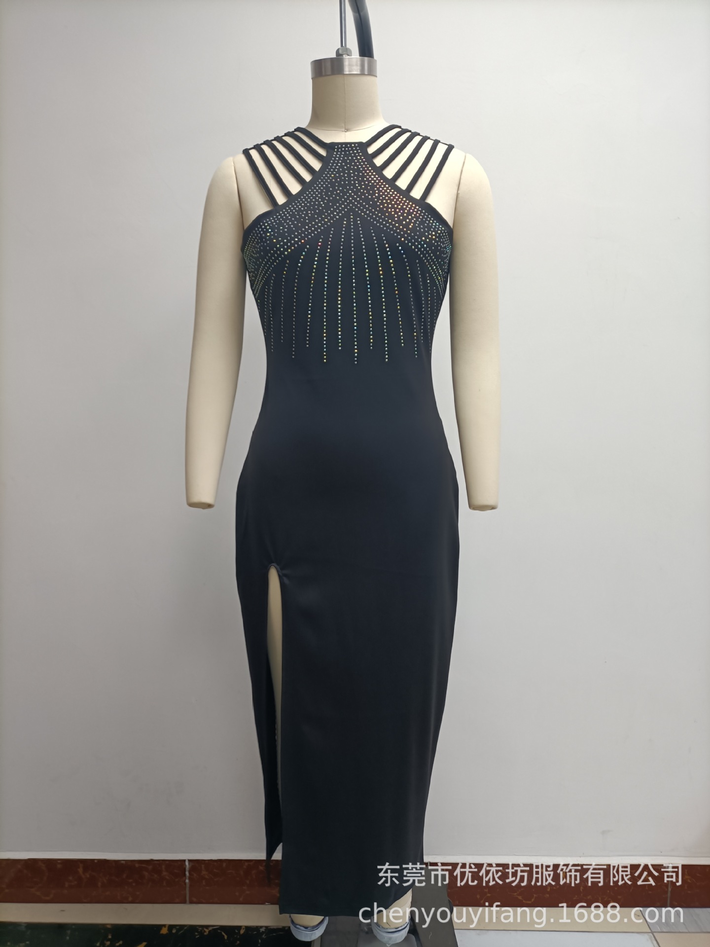 Temperament hot drill slit wrap hip dress night club dinner dress