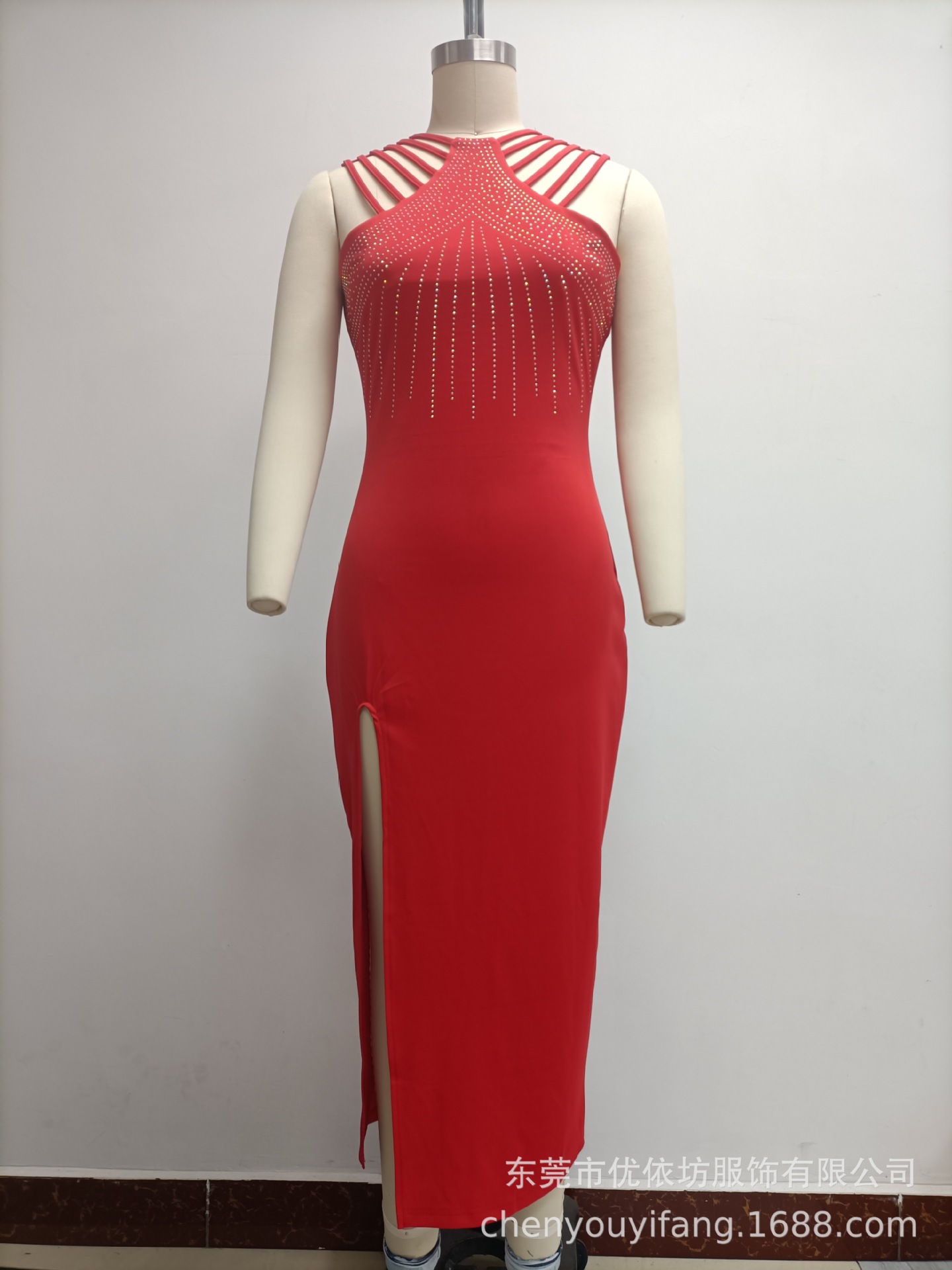Temperament hot drill slit wrap hip dress night club dinner dress
