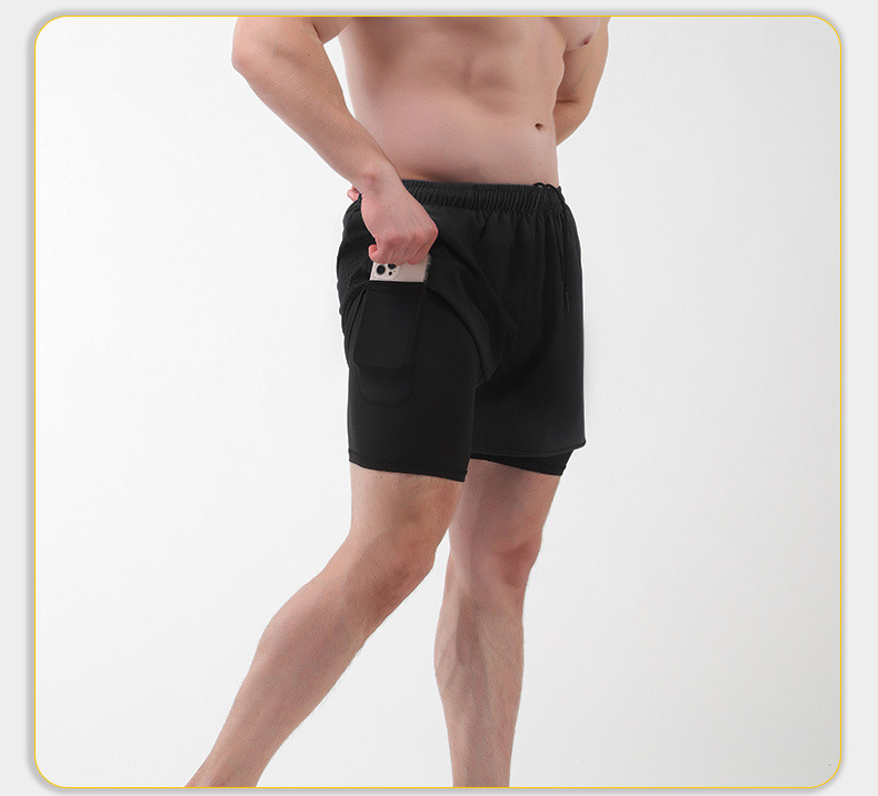 Three-quarter quick-drying double-layer gym shorts with anti-slip lining