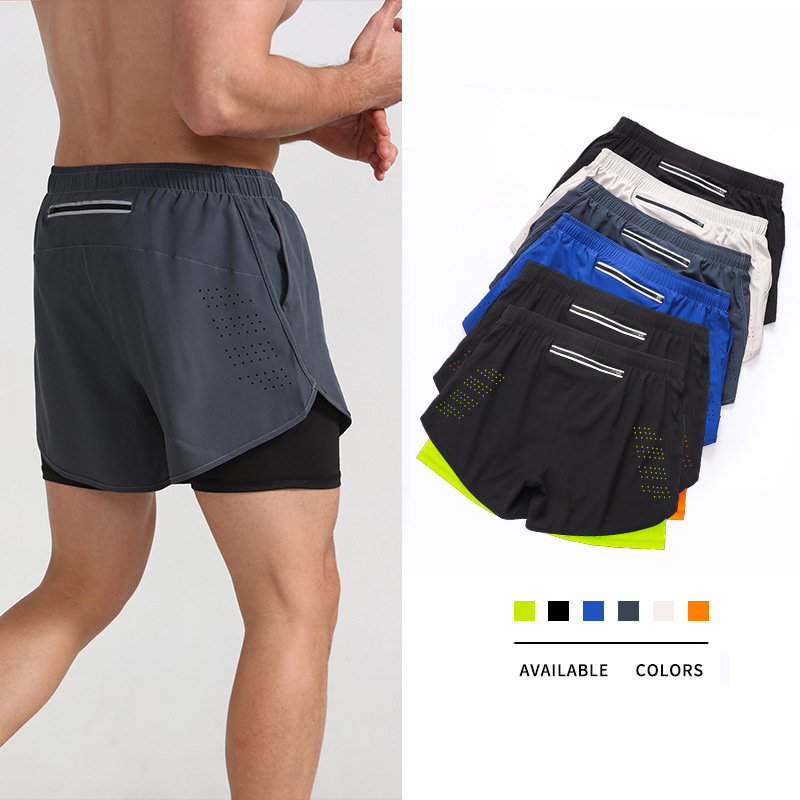 Three-quarter quick-drying double-layer gym shorts with anti-slip lining