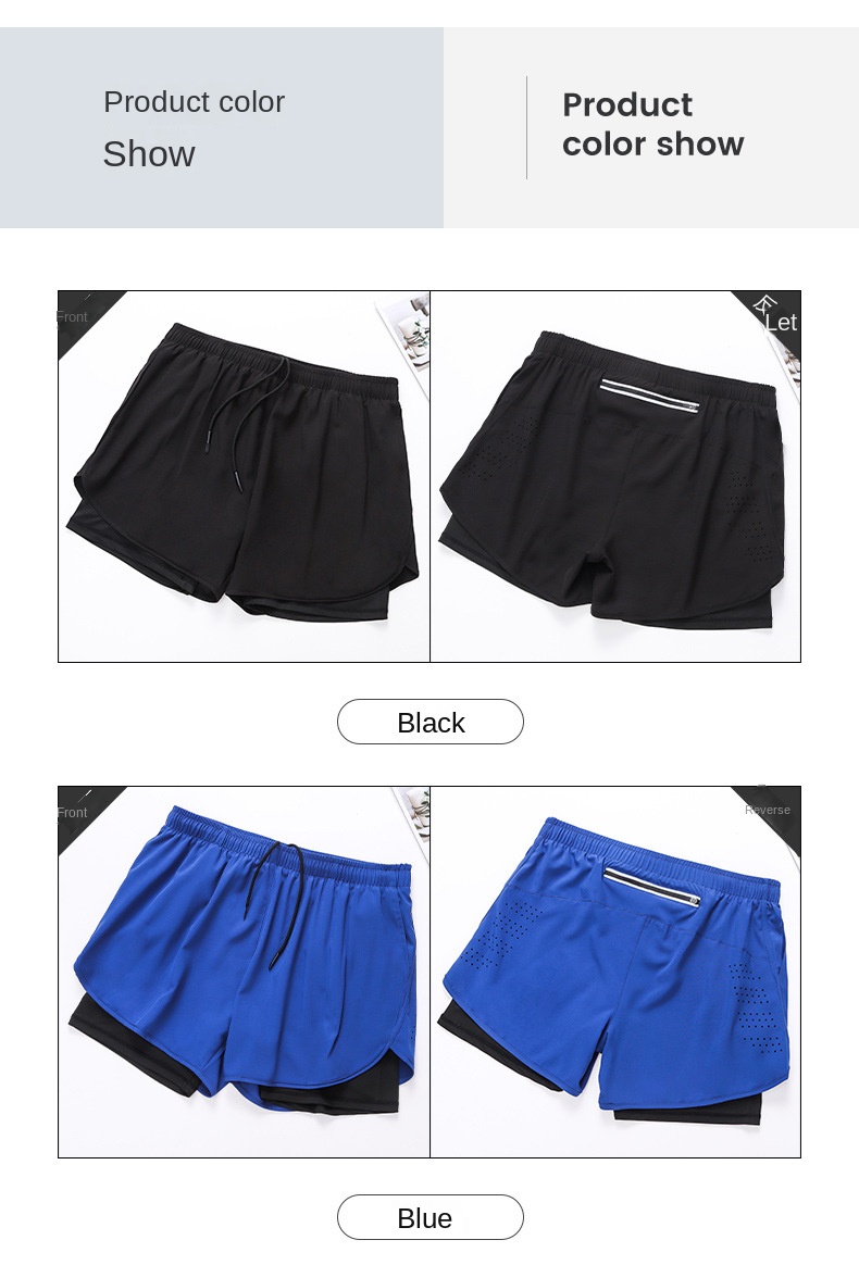 Three-quarter quick-drying double-layer gym shorts with anti-slip lining