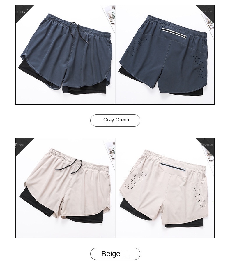 Three-quarter quick-drying double-layer gym shorts with anti-slip lining