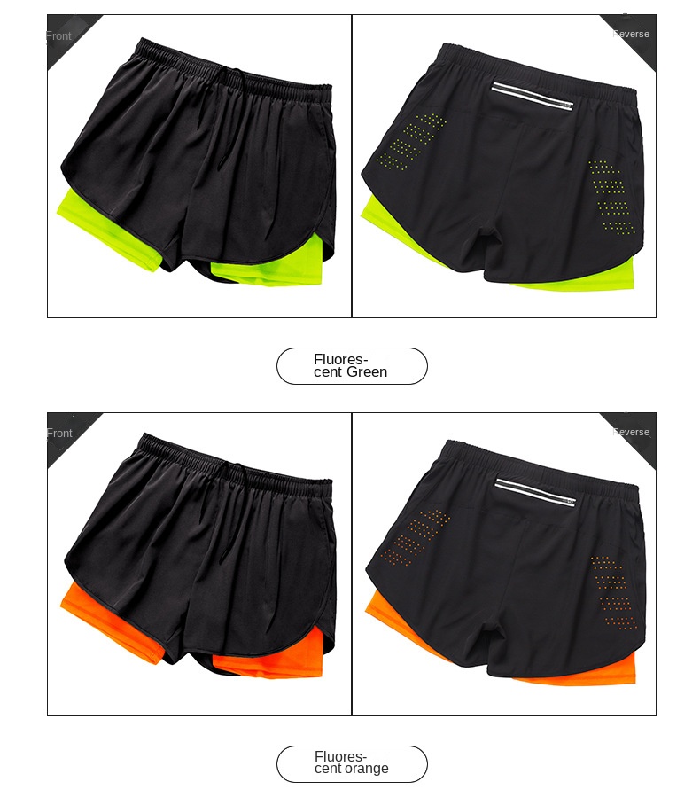 Three-quarter quick-drying double-layer gym shorts with anti-slip lining