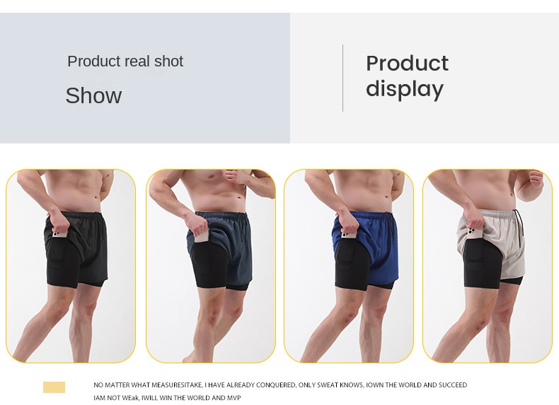 Three-quarter quick-drying double-layer gym shorts with anti-slip lining