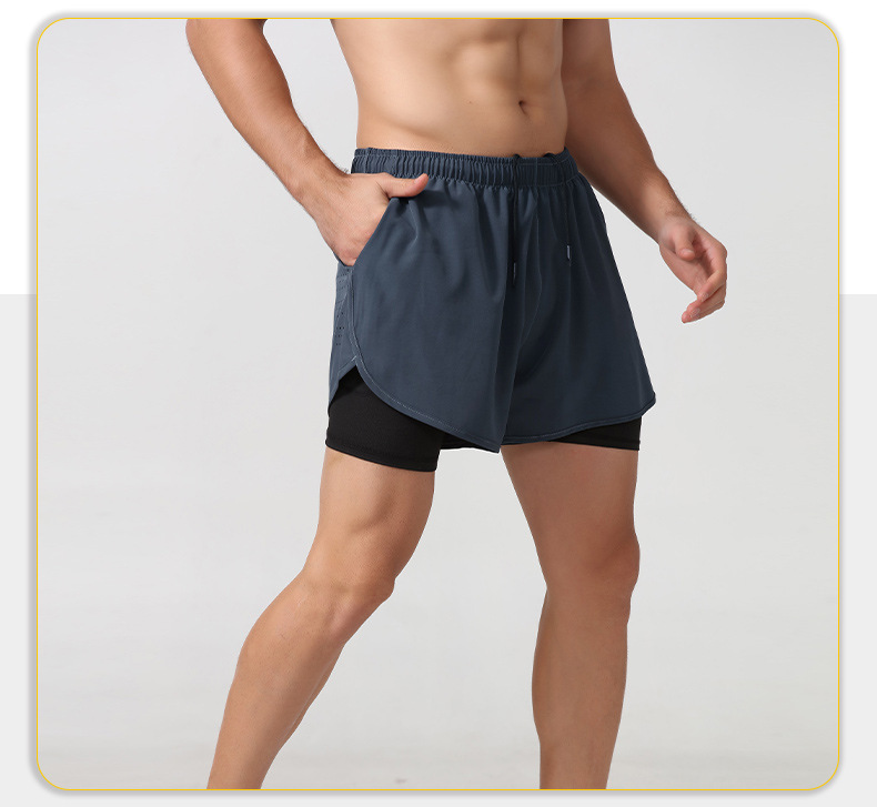 Three-quarter quick-drying double-layer gym shorts with anti-slip lining