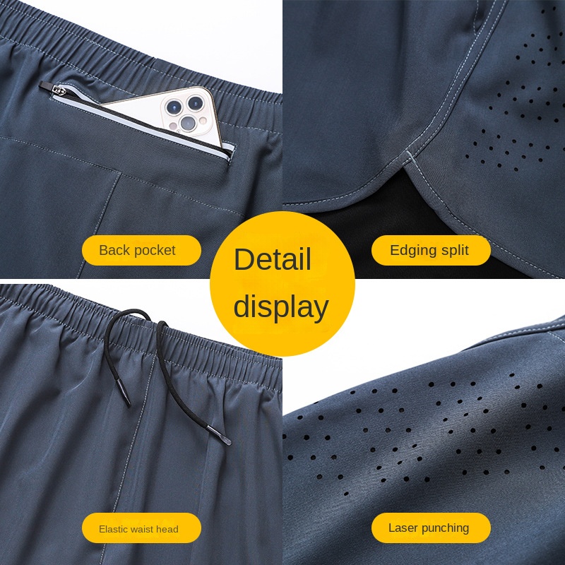 Three-quarter quick-drying double-layer gym shorts with anti-slip lining