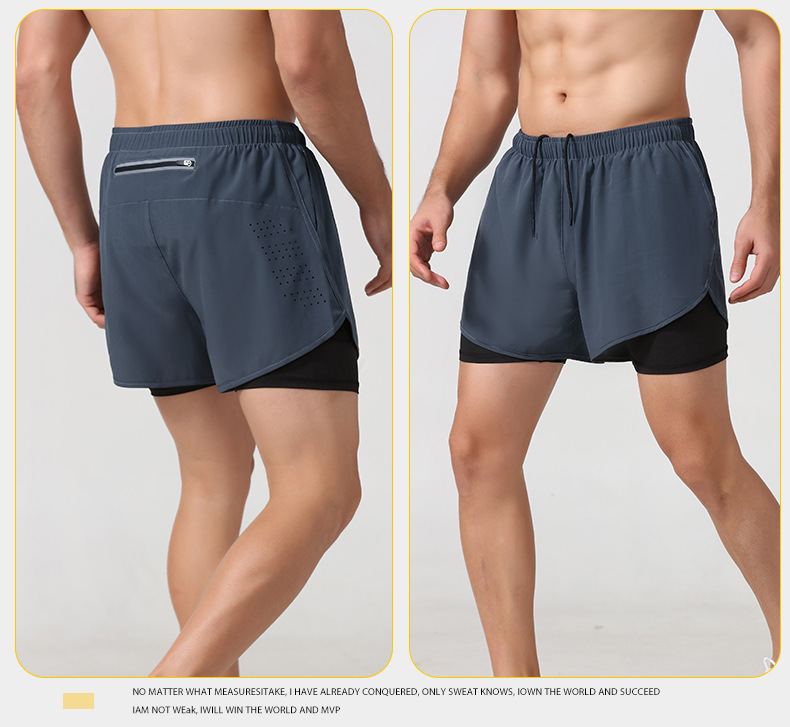 Three-quarter quick-drying double-layer gym shorts with anti-slip lining