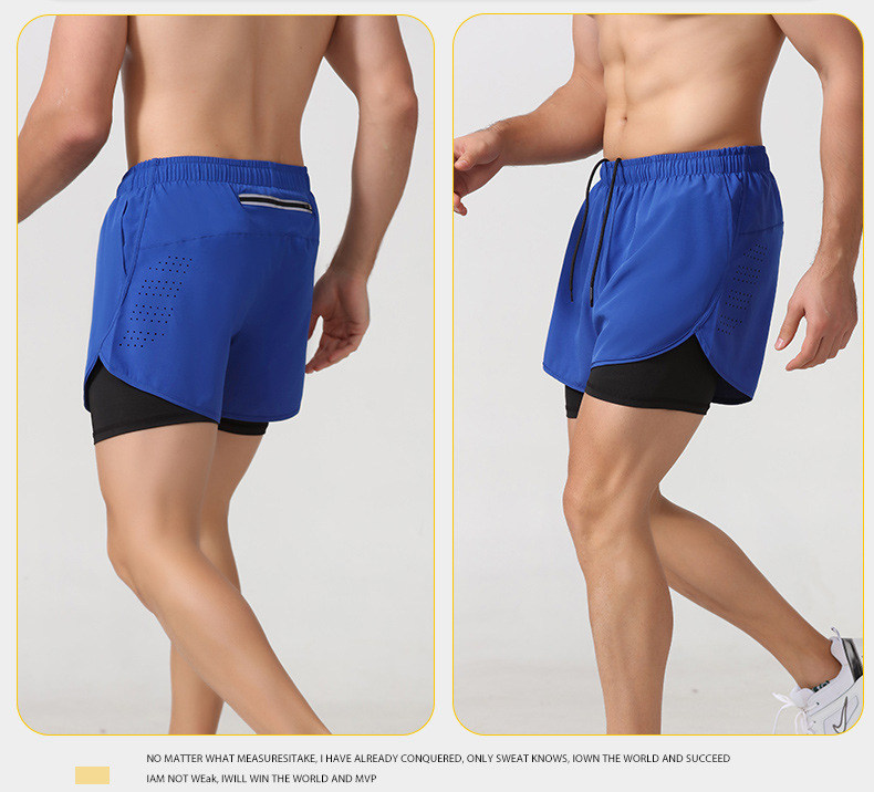 Three-quarter quick-drying double-layer gym shorts with anti-slip lining