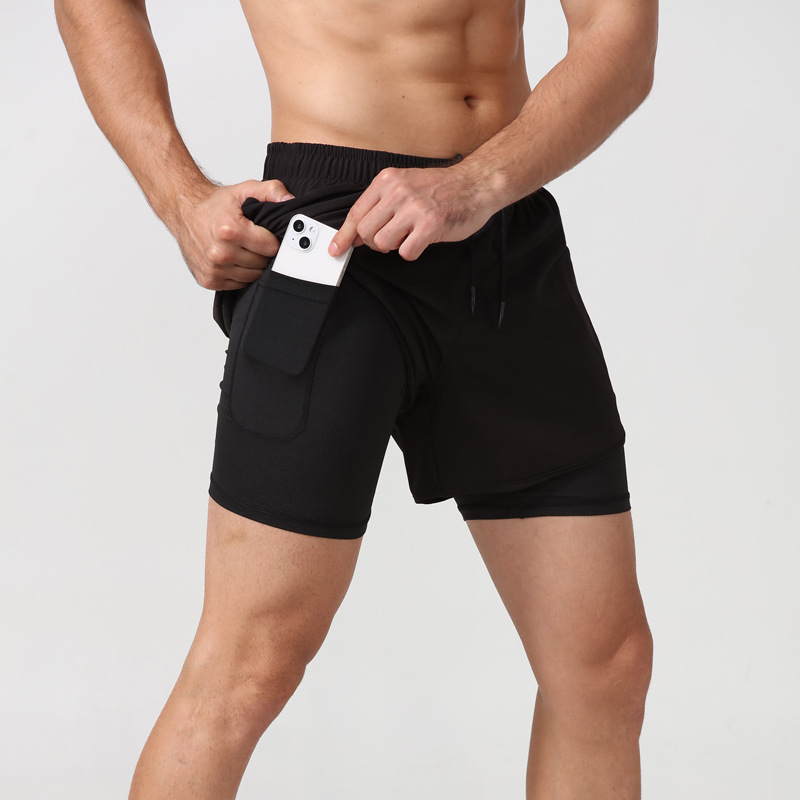 Three-quarter quick-drying double-layer gym shorts with anti-slip lining