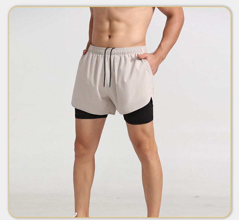 Three-quarter quick-drying double-layer gym shorts with anti-slip lining