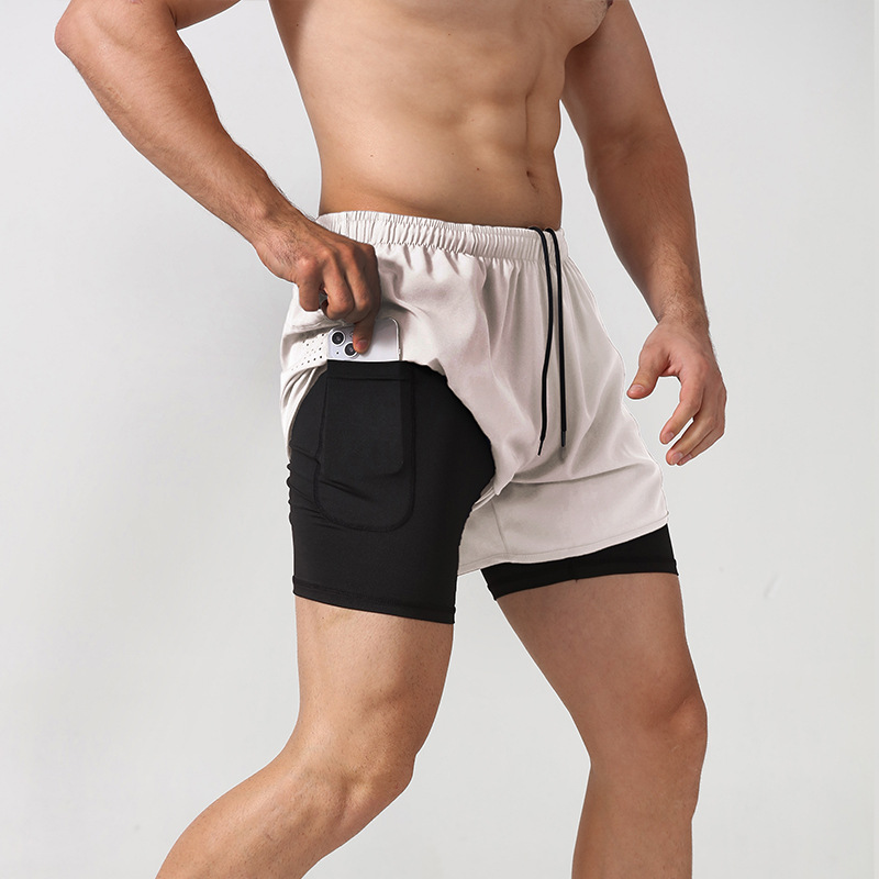 Three-quarter quick-drying double-layer gym shorts with anti-slip lining