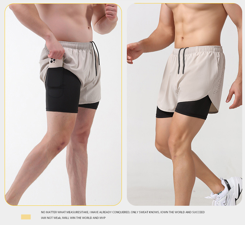 Three-quarter quick-drying double-layer gym shorts with anti-slip lining
