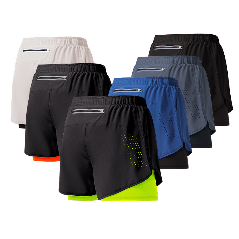 Three-quarter quick-drying double-layer gym shorts with anti-slip lining
