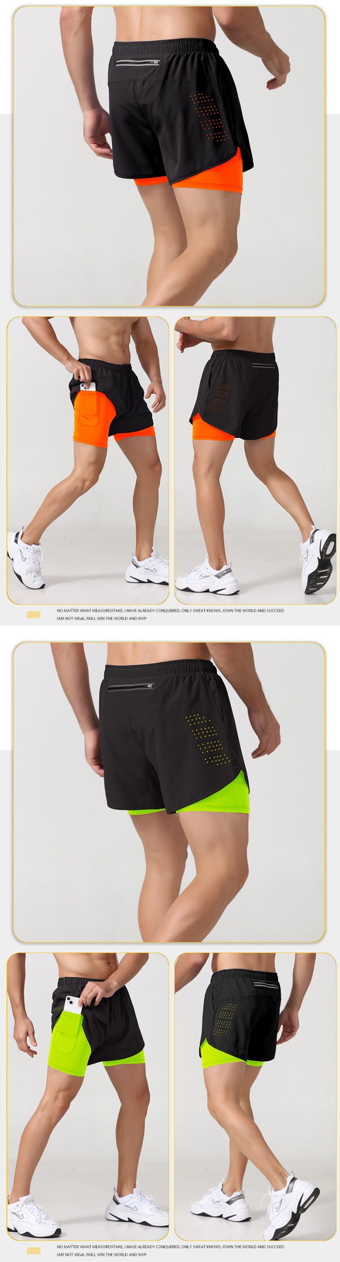 Three-quarter quick-drying double-layer gym shorts with anti-slip lining