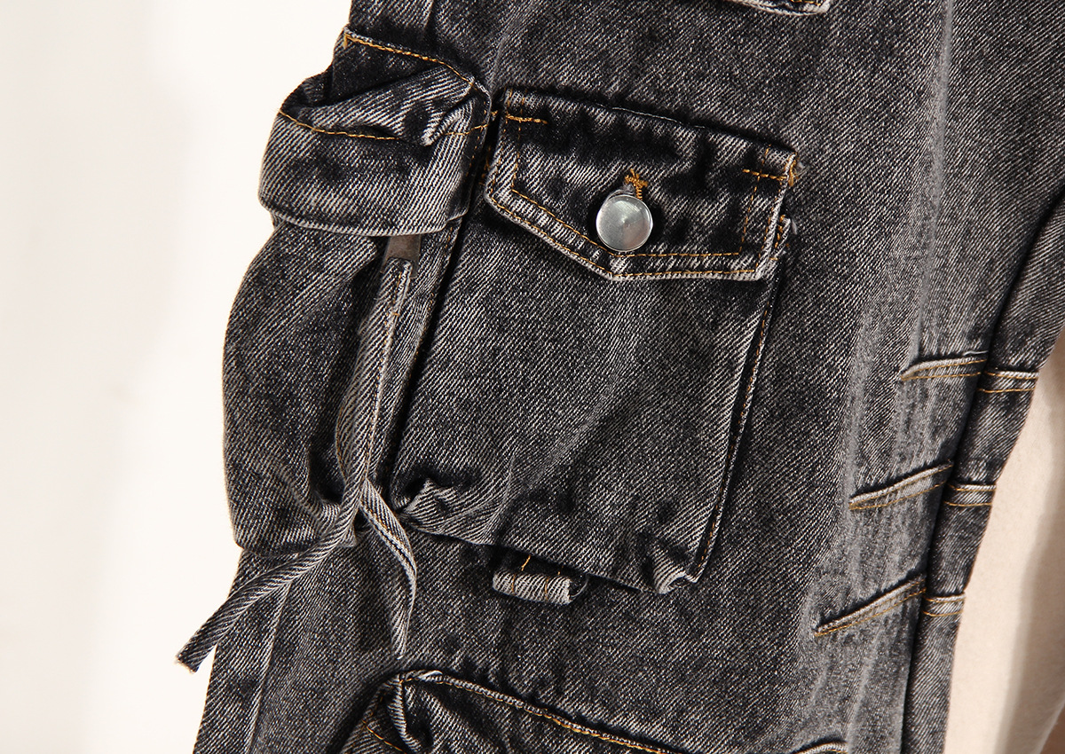 Versatile wear and overalls, multi-pocket wash water to make old wide-leg pants