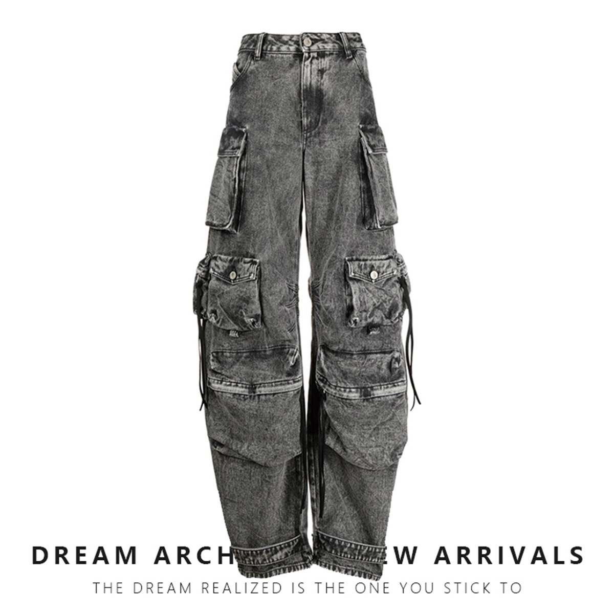 Versatile wear and overalls, multi-pocket wash water to make old wide-leg pants