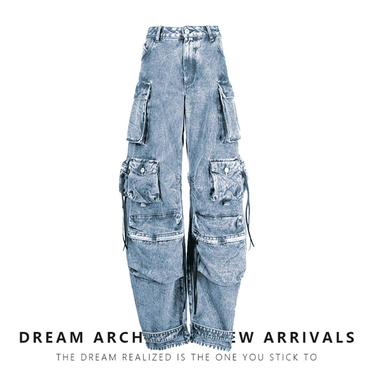 Versatile wear and overalls, multi-pocket wash water to make old wide-leg pants