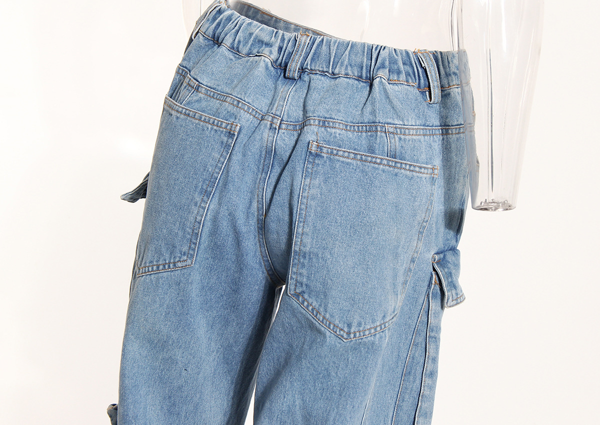 Versatile wear and overalls, multi-pocket wash water to make old wide-leg pants